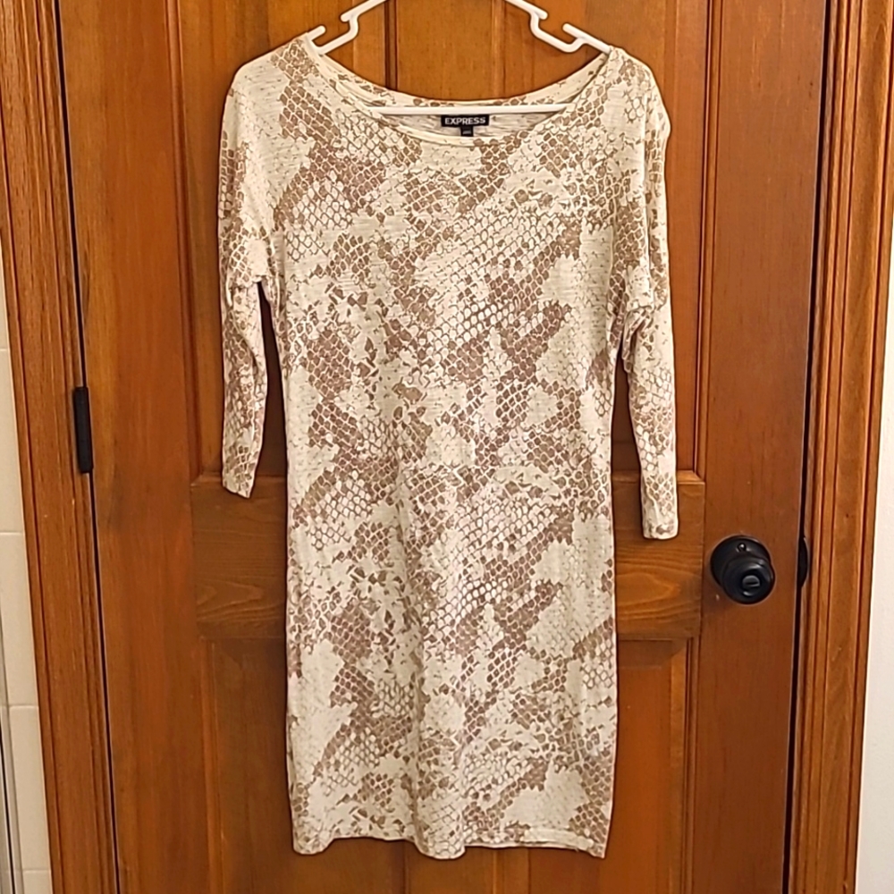 Express Dress. Cream and Tan snake skin pattern. Size Small